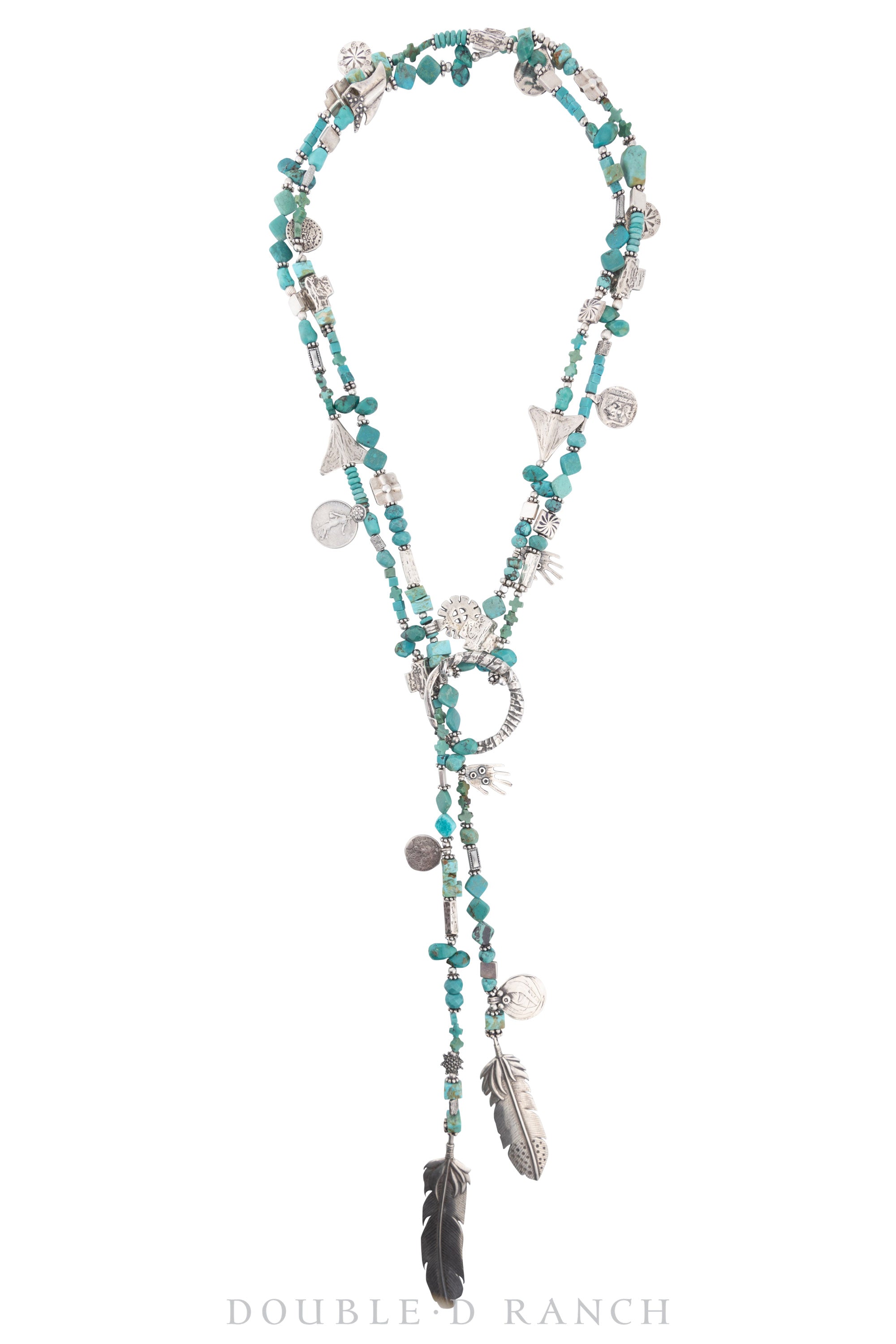Necklace, Mummy's Bundle, Lasso, Turquoise, Feathers & Charms, Vintage, 3116