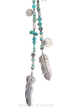 Necklace, Mummy's Bundle, Lasso, Turquoise, Feathers & Charms, Vintage, 3116