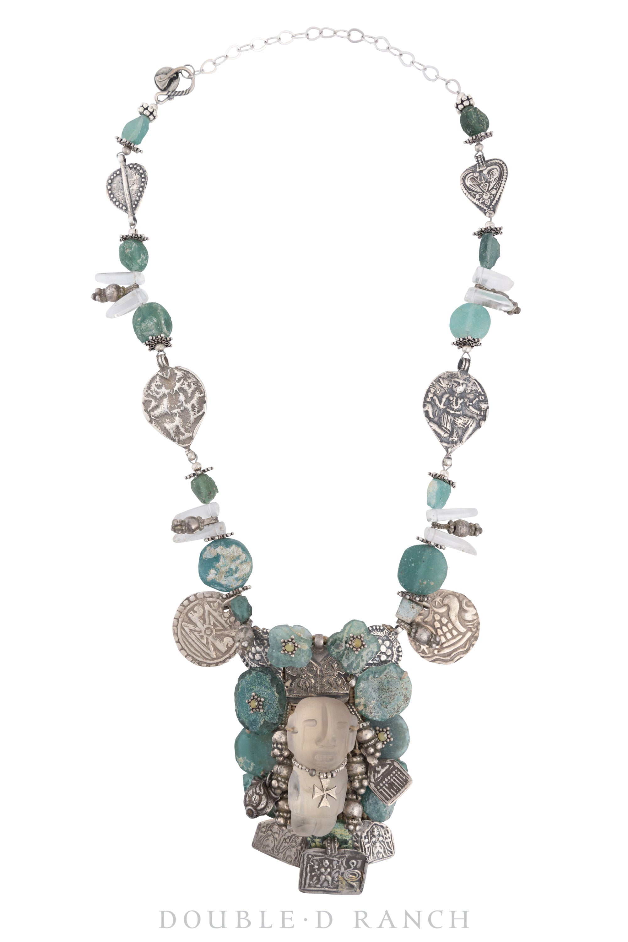 Necklace, Mummy's Bundle, Novelty, Turquoise, Frosted Crystal Icon, Vintage, 3117