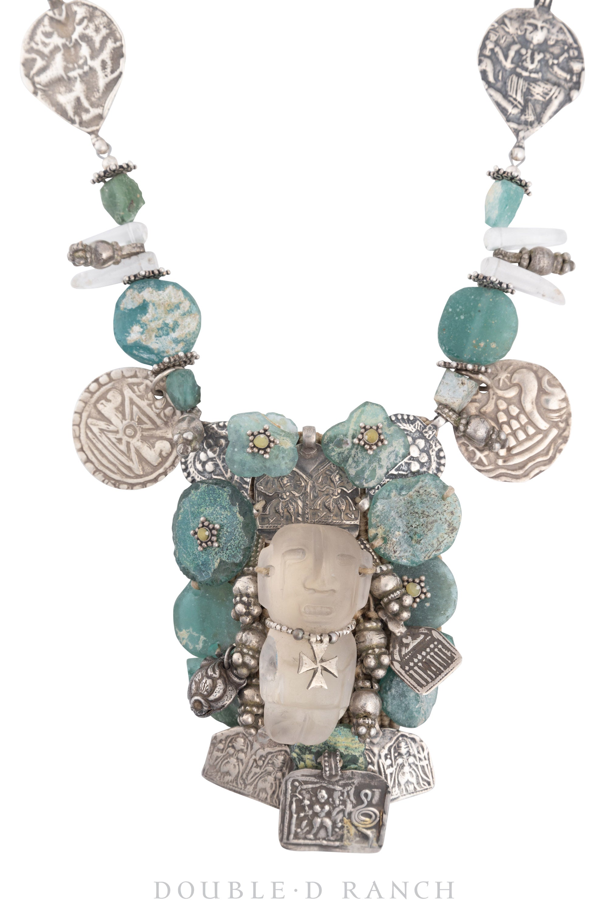 Necklace, Mummy's Bundle, Novelty, Turquoise, Frosted Crystal Icon, Vintage, 3117