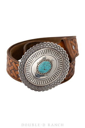 Belt, A Vintage, Buckle, Concho, Turquoise, Old Pawn, 466