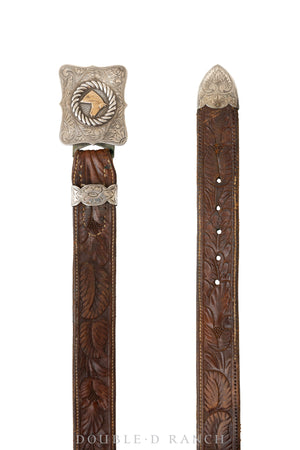 Belt, A Buckle, Horse Profile, Coordinating Tip & Keeper, Western, Keystone Hallmark, Vintage, Mid-20th Century, 477