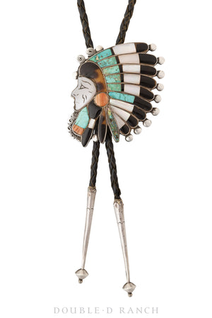 Bolo & Belt Set, Inlay, Comanche Dancer, Mixed Stones, Hallmark, Vintage, 1490