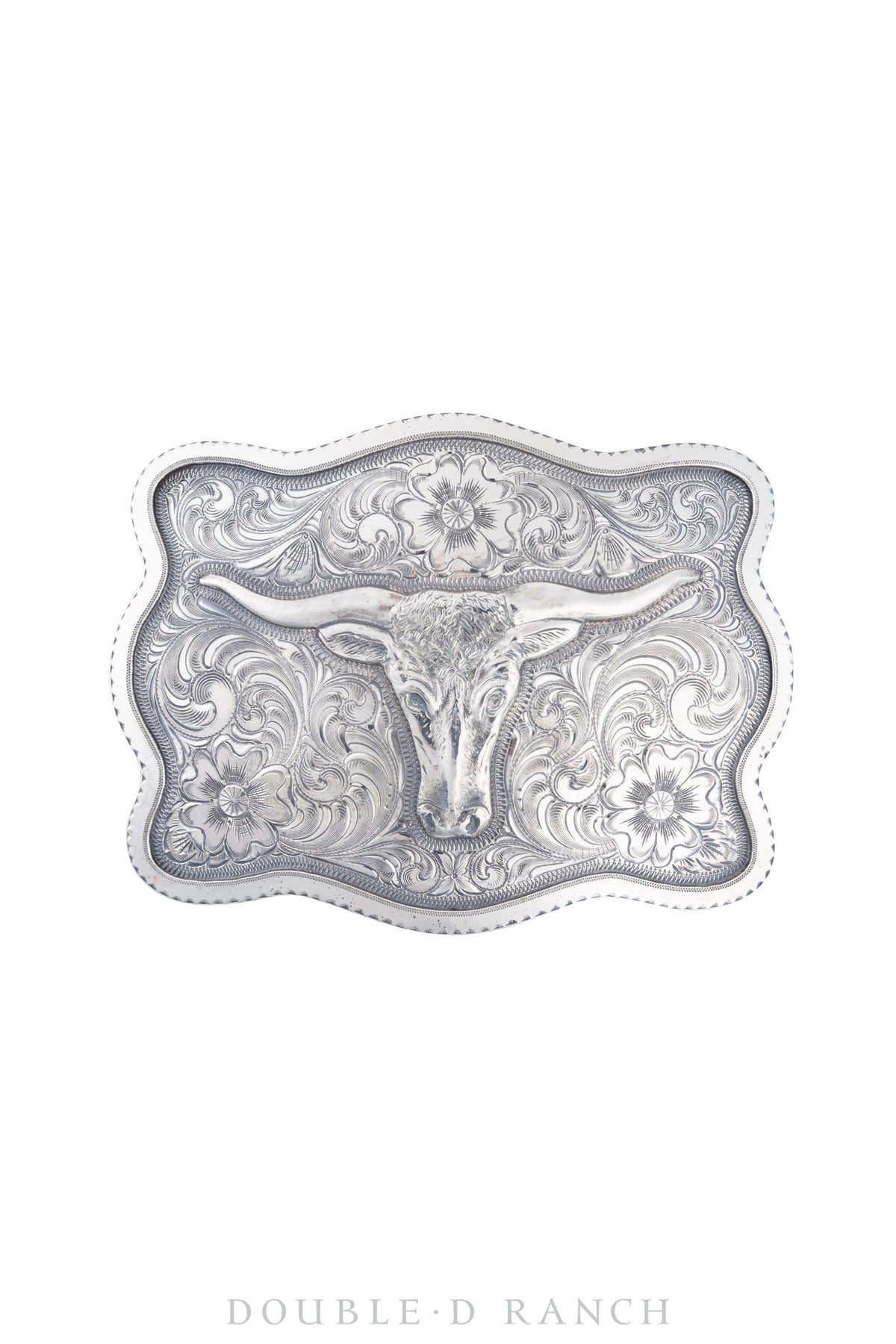 Belt, A Buckle, Western, Longhorn & Engraved Scroll, Artisan, Contemporary, 534