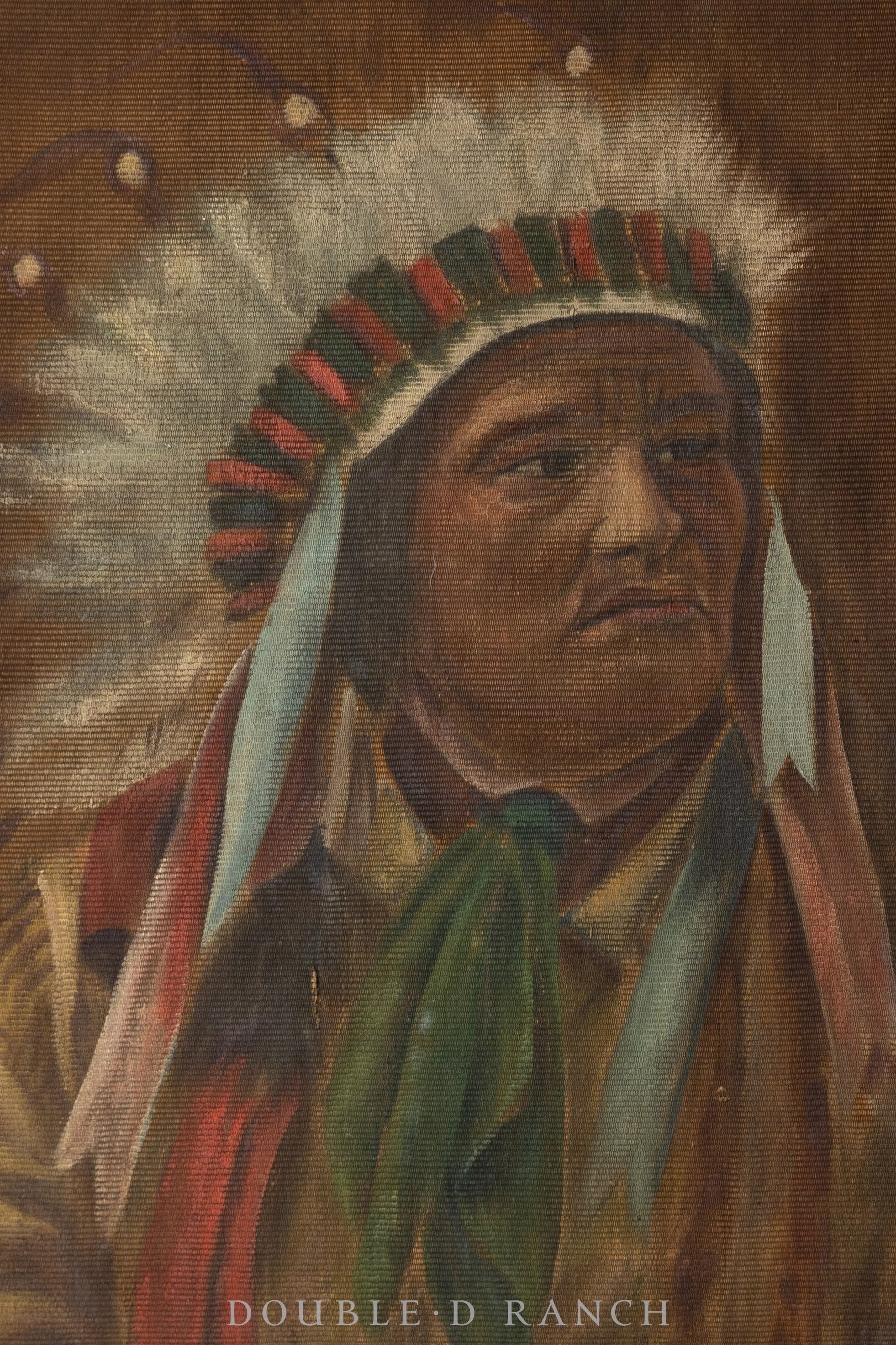 Art, Oil on Velvet, Portrait, Native American Chief, Vintage, 1286