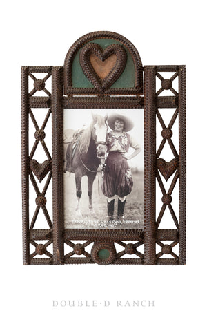 Art, Folk, Tramp Art Frame with Tinted Image of Prairie Rose Henderson, Vintage, 1268