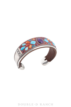 Cuff, Inlay, Mixed Stones, Leather Lined, Artisan, Contemporary, 3581