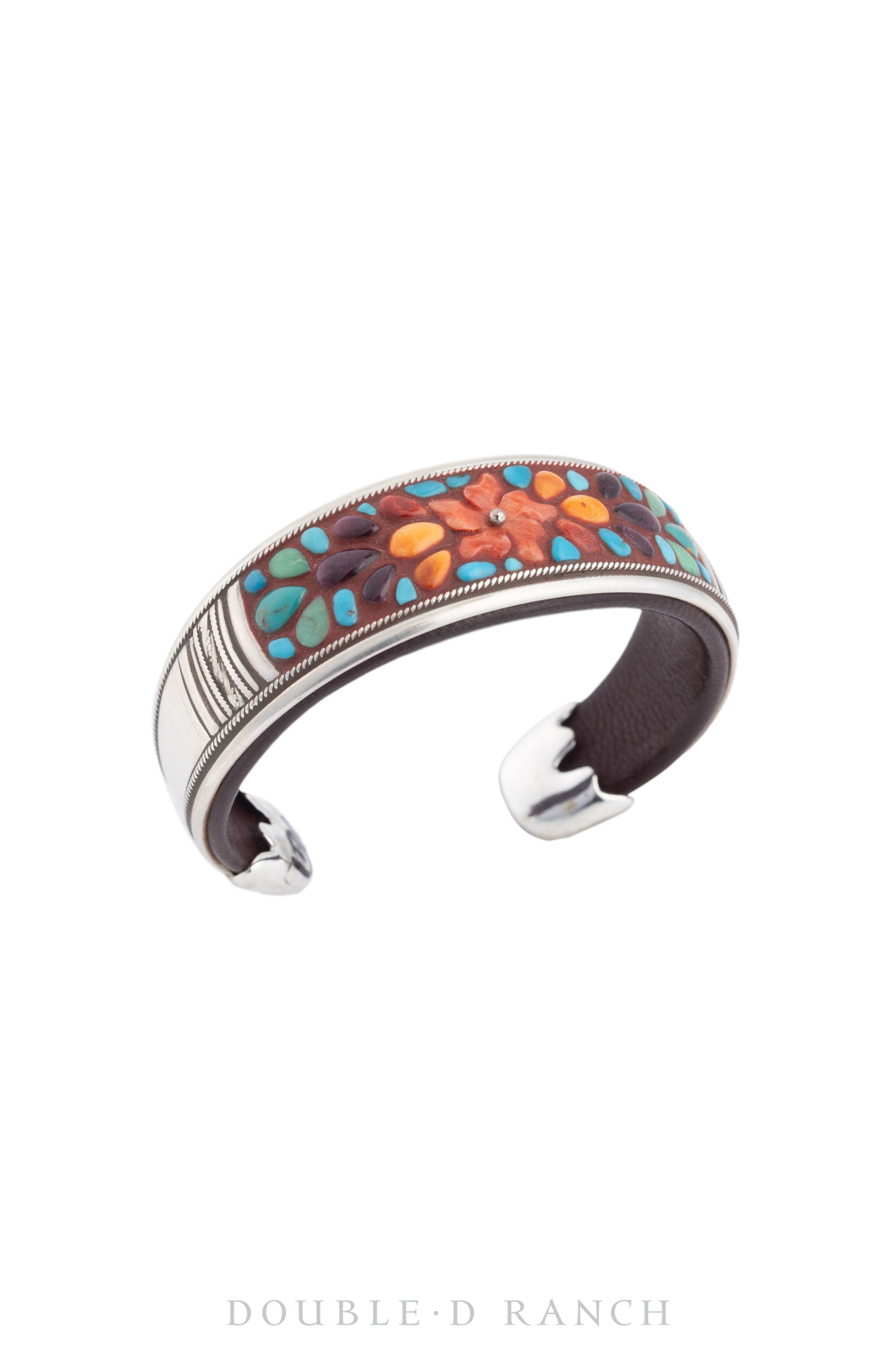 Cuff, Inlay, Mixed Stones, Leather Lined, Artisan, Contemporary, 3580