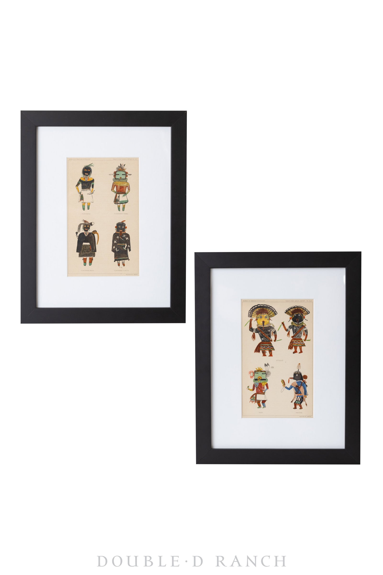 Art, Hand Colored Prints, Pair, Bureau of Ethnology, 21st Annual Report, Vintage, 1242