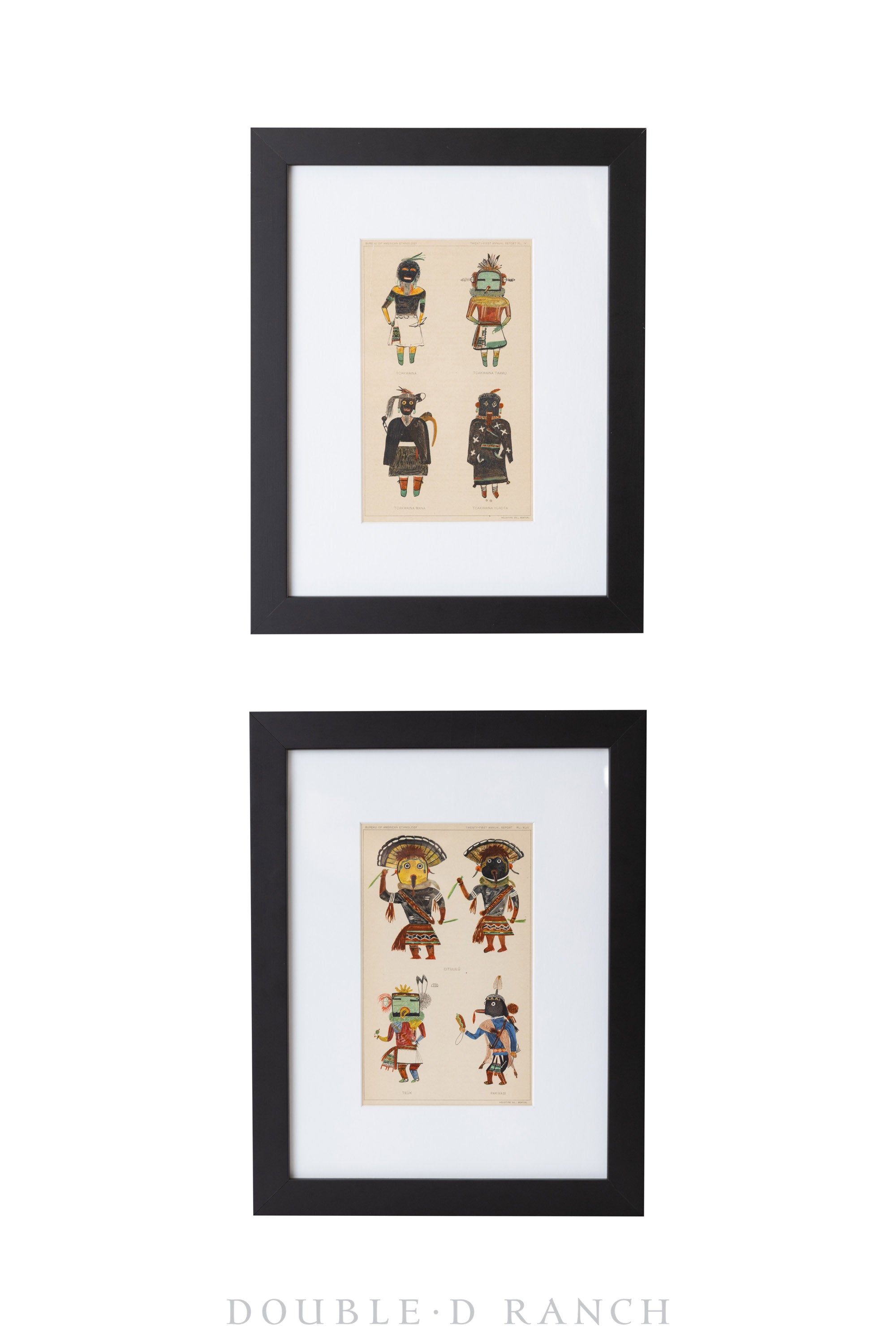 Art, Hand Colored Prints, Pair, Bureau of Ethnology, 21st Annual Report, Vintage, 1242