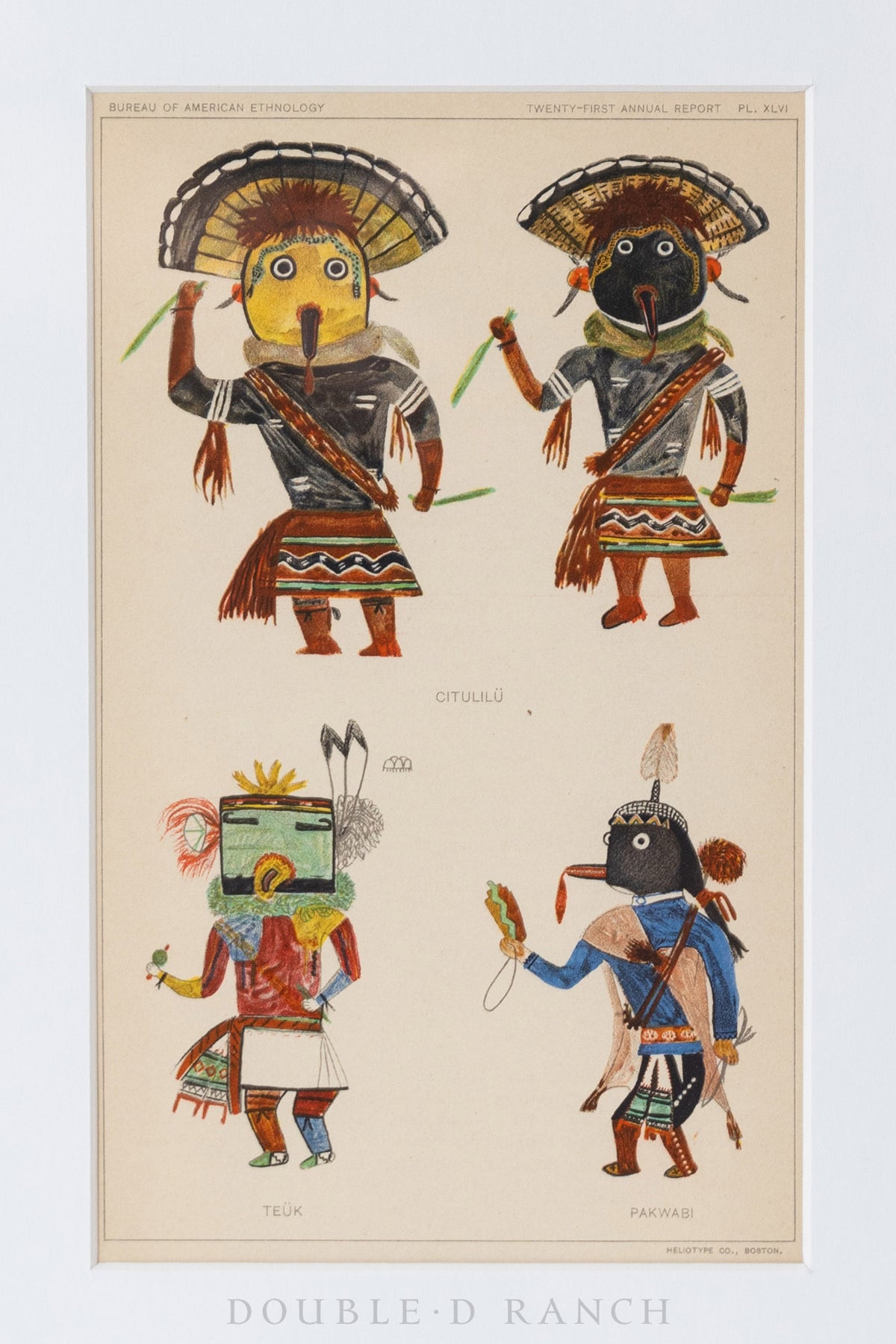 Art, Hand Colored Prints, Pair, Bureau of Ethnology, 21st Annual Report, Vintage, 1242