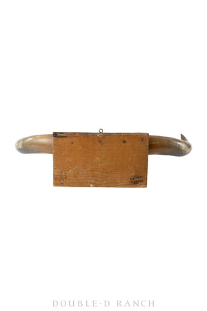 Art, Taxidermy, Steer Horns & Hoof Pin Cushion, Vintage, Mid Century, 1219
