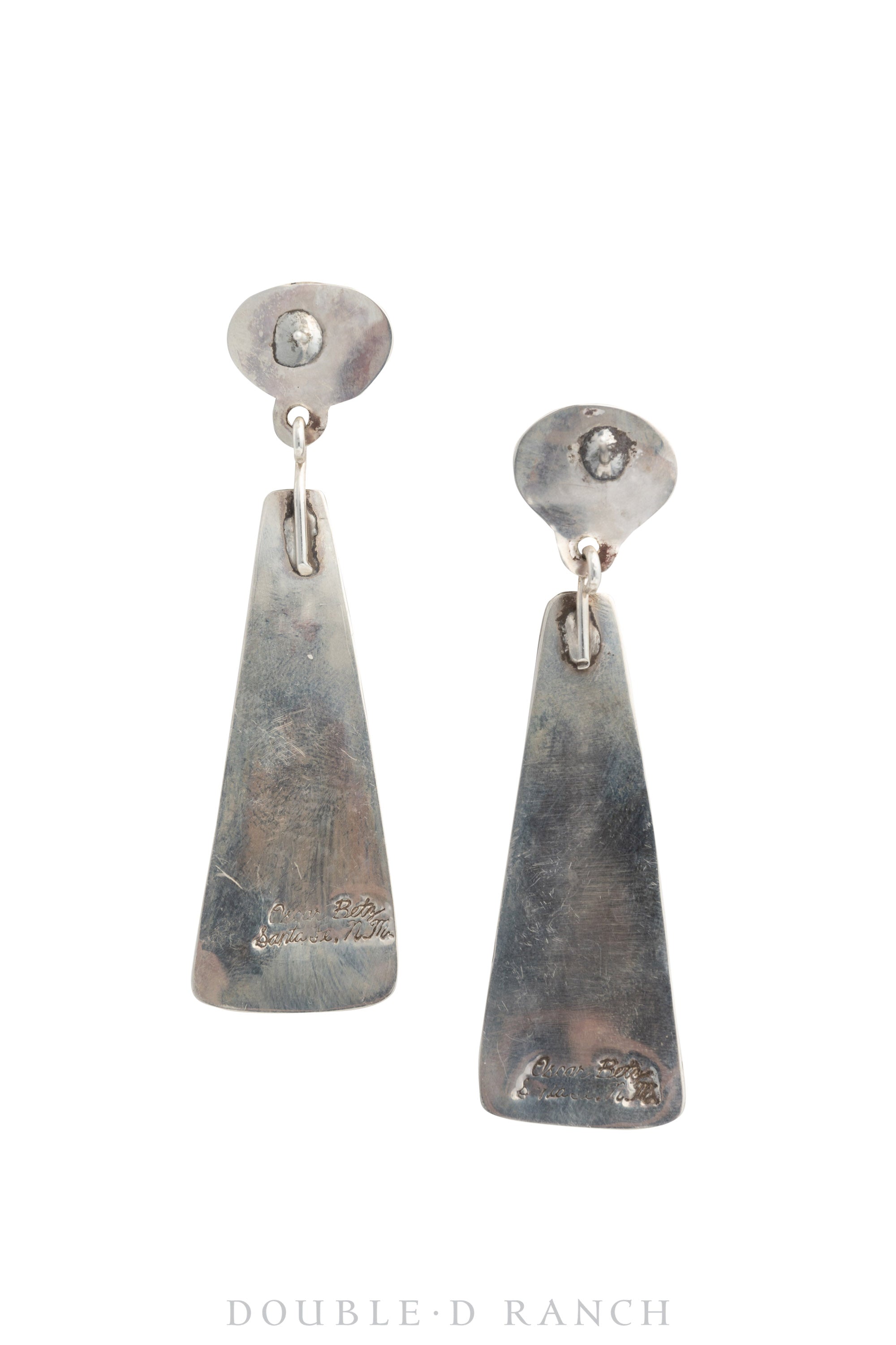 Earrings, Oscar Betz, Triangle, Pottery Shards & Orange Spiny Oyster, Hallmark, Contemporary, 1310B