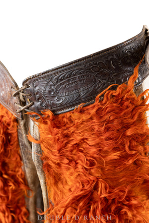 Miscellaneous, Chaps, Woolies, Visalia Stock Saddle Co., Orange, Handtooled Leather, Vintage, 704