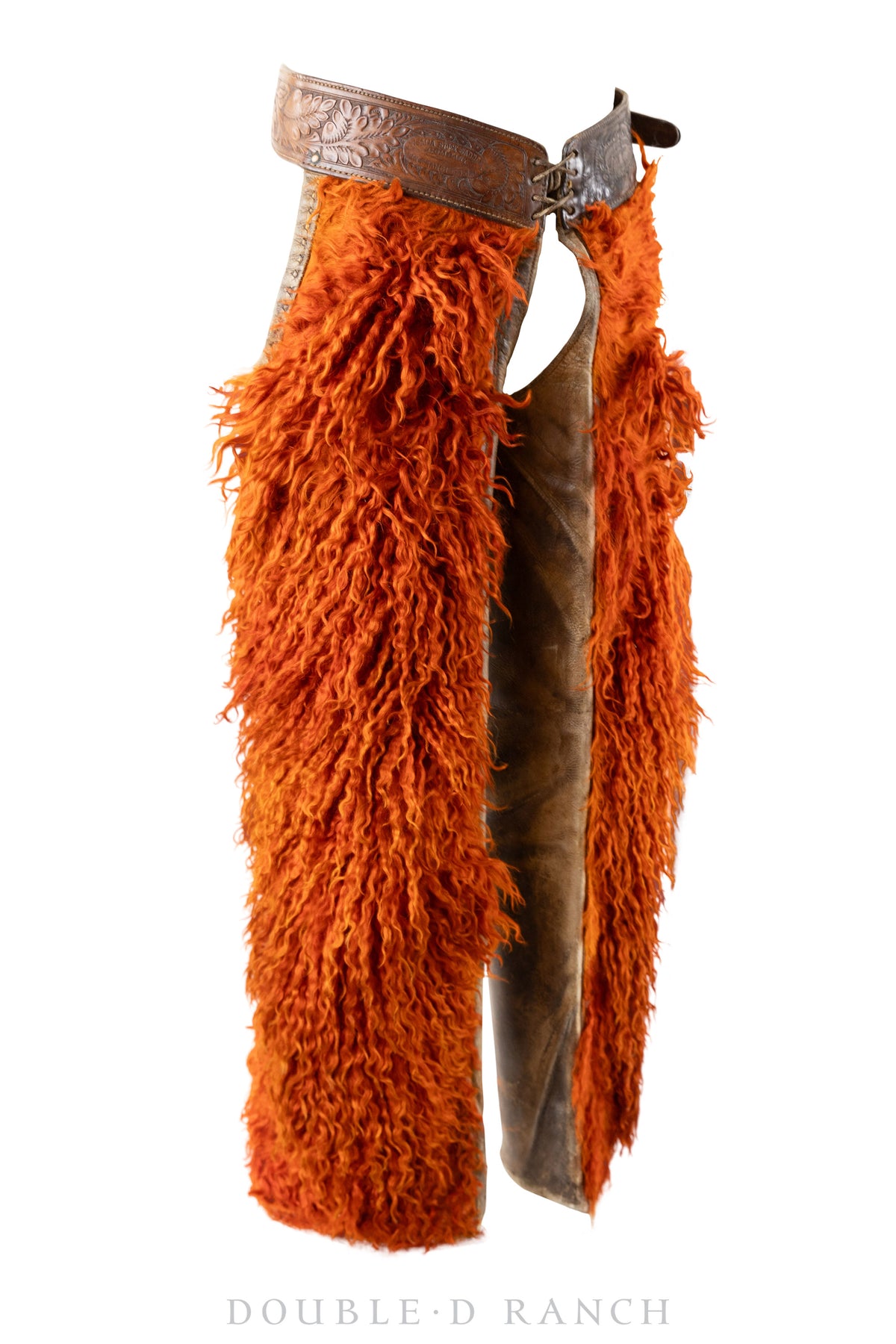 Miscellaneous, Chaps, Woolies, Visalia Stock Saddle Co., Orange, Handtooled Leather, Vintage, 704