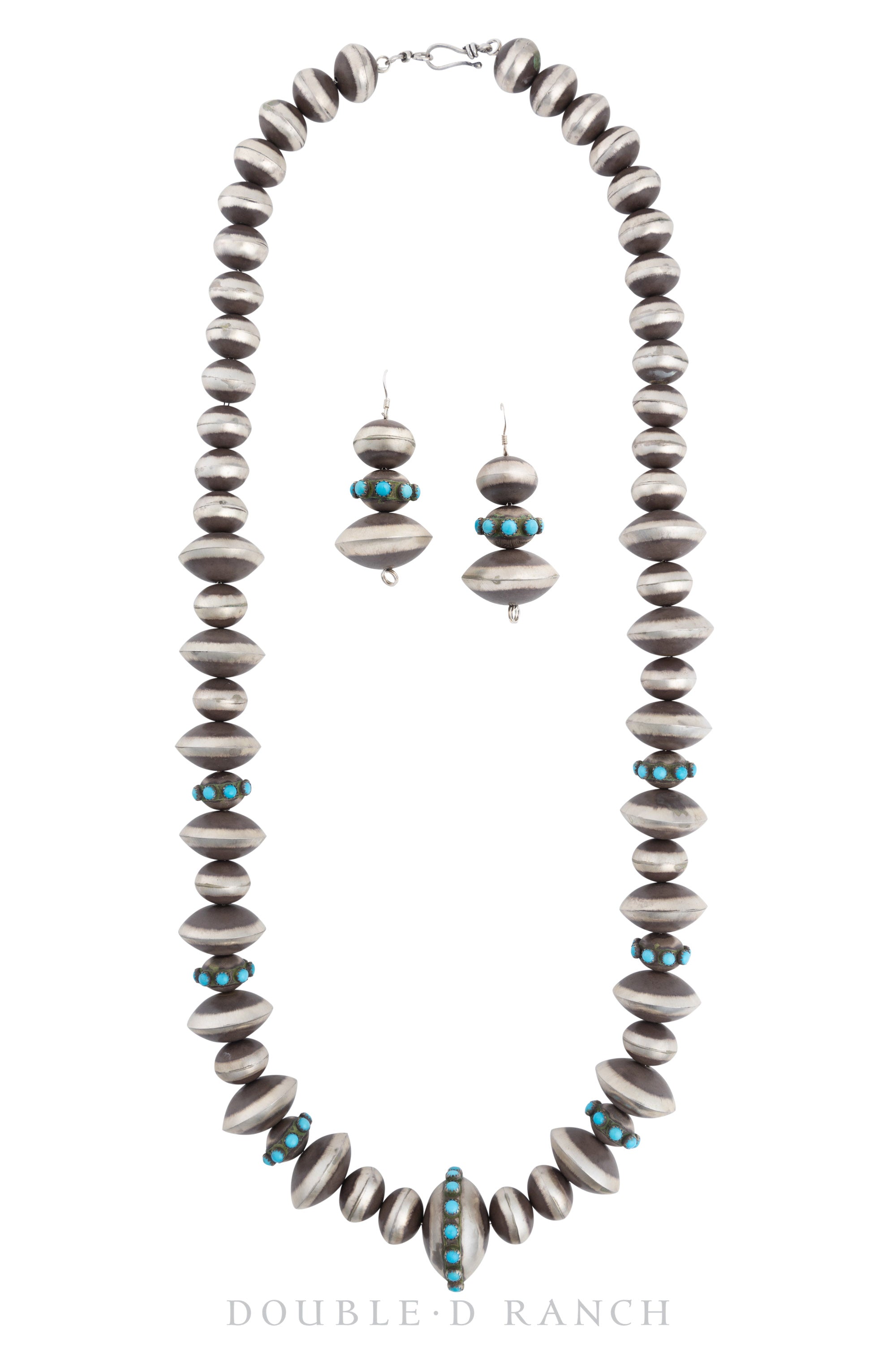 Necklace, Desert Pearls, Turquoise Inset, With Matching Earrings, Artisan, Contemporary, 3143