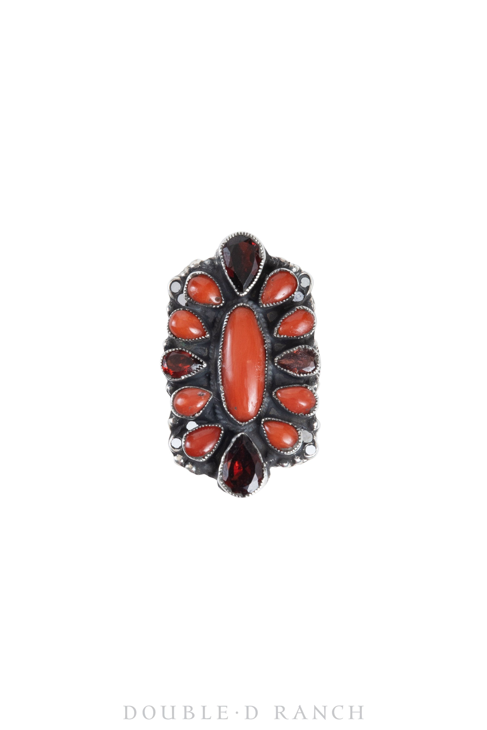Ring, Cluster, Coral & Ruby Gemstones, Leo Feeney Hallmark, Contemporary, 1348
