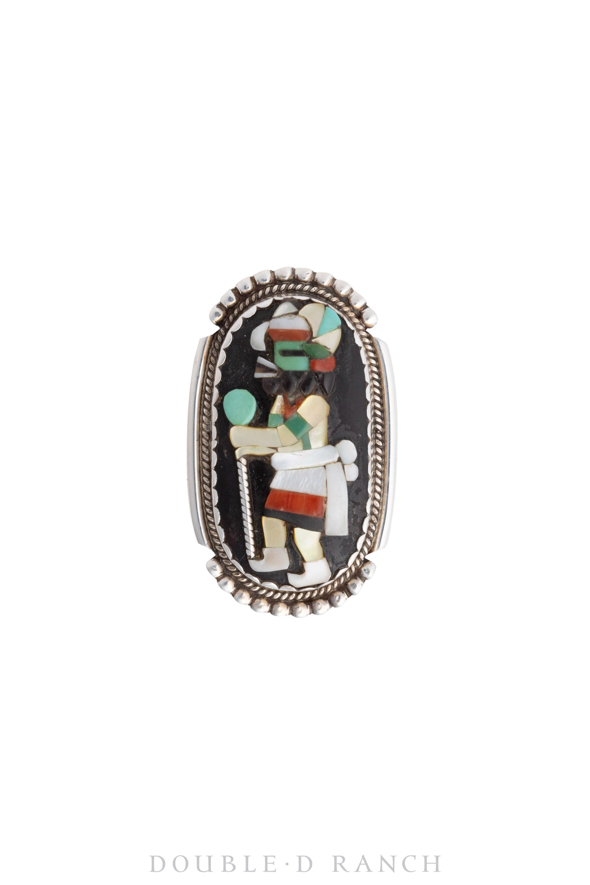 Ring, Novelty, Inlay, Mixed Stones, Kachina Dancer, Estate, Hallmark, Vintage, 1187