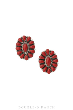 Earrings, Coral, Cluster, Old Pawn, 1218