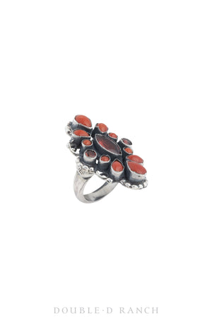 Ring, Cluster, Coral & Ruby Gemstones, Leo Feeney Hallmark, Contemporary, 1347