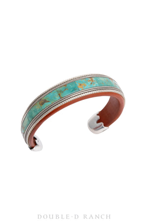 Cuff, Turquoise, Sterling Silver. Leather Lined, Artisan, Contemporary, 3403