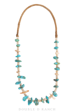 Necklace, Natural Stone, Tab, Turquoise & Shell Heishi, Old Pawn, 1962