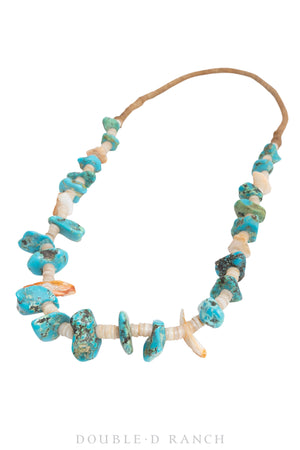 Necklace, Natural Stone, Tab, Turquoise & Shell Heishi, Old Pawn, 1962