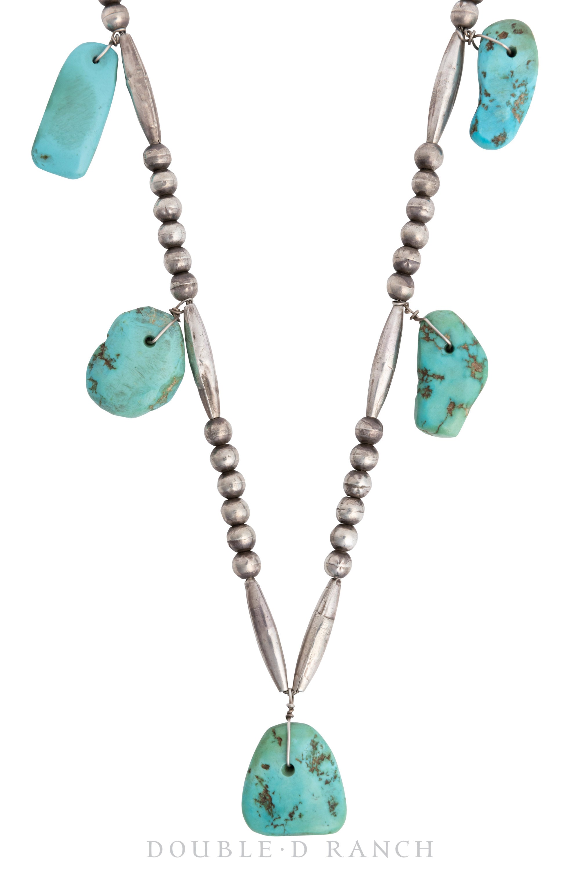 Necklace, Natural Stone, Clam Heishi with Turquoise Tabs, 10 Strands
