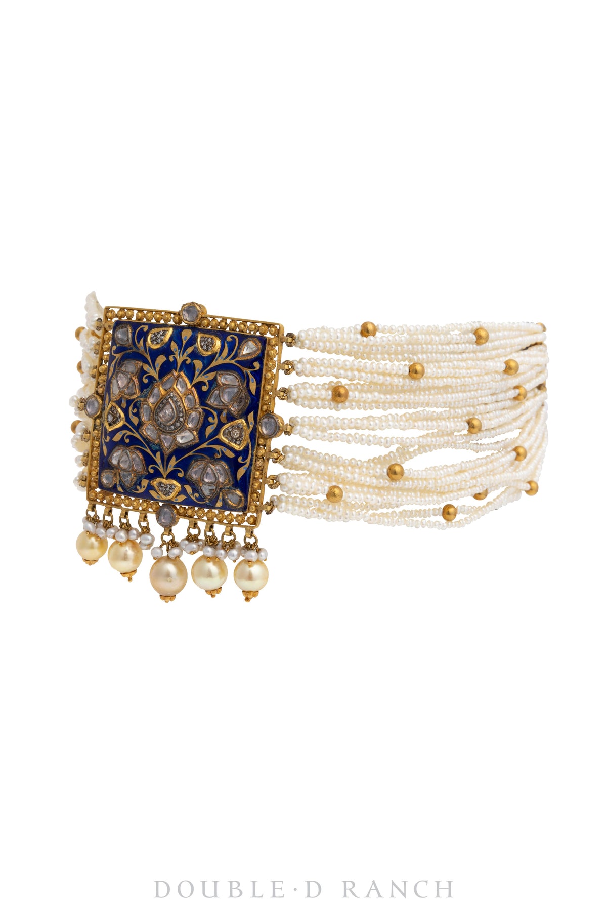 Necklace, Choker, Freshwater Pearls, Enamel Filigree Set in Gold, Reversible Medallion, Contemporary, 1995