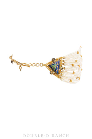 Necklace, Choker, Freshwater Pearls, Enamel Filigree Set in Gold, Reversible Medallion, Contemporary, 1995