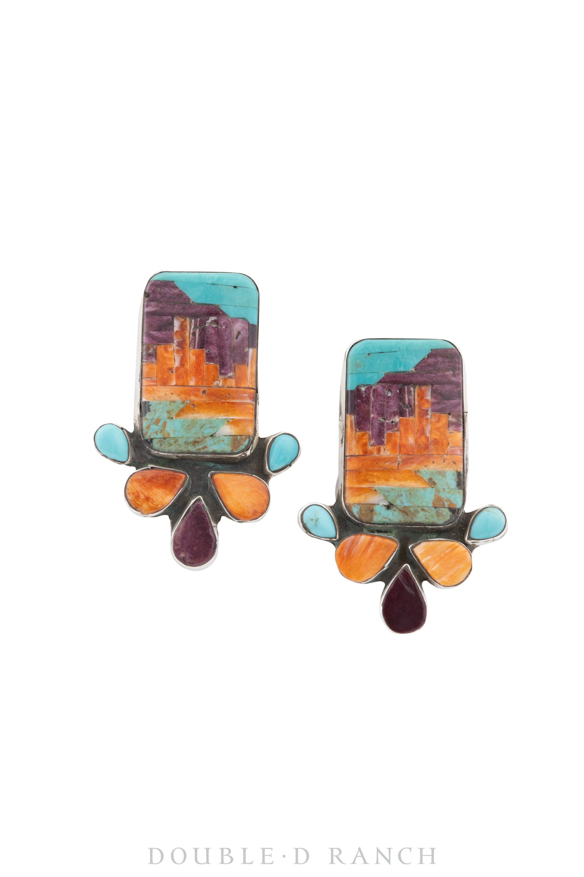 Earrings, Oscar Betz, Inlay, Turquoise, Oragne & Purple Spiny Oyster, Hallmark, Contemporary,1584