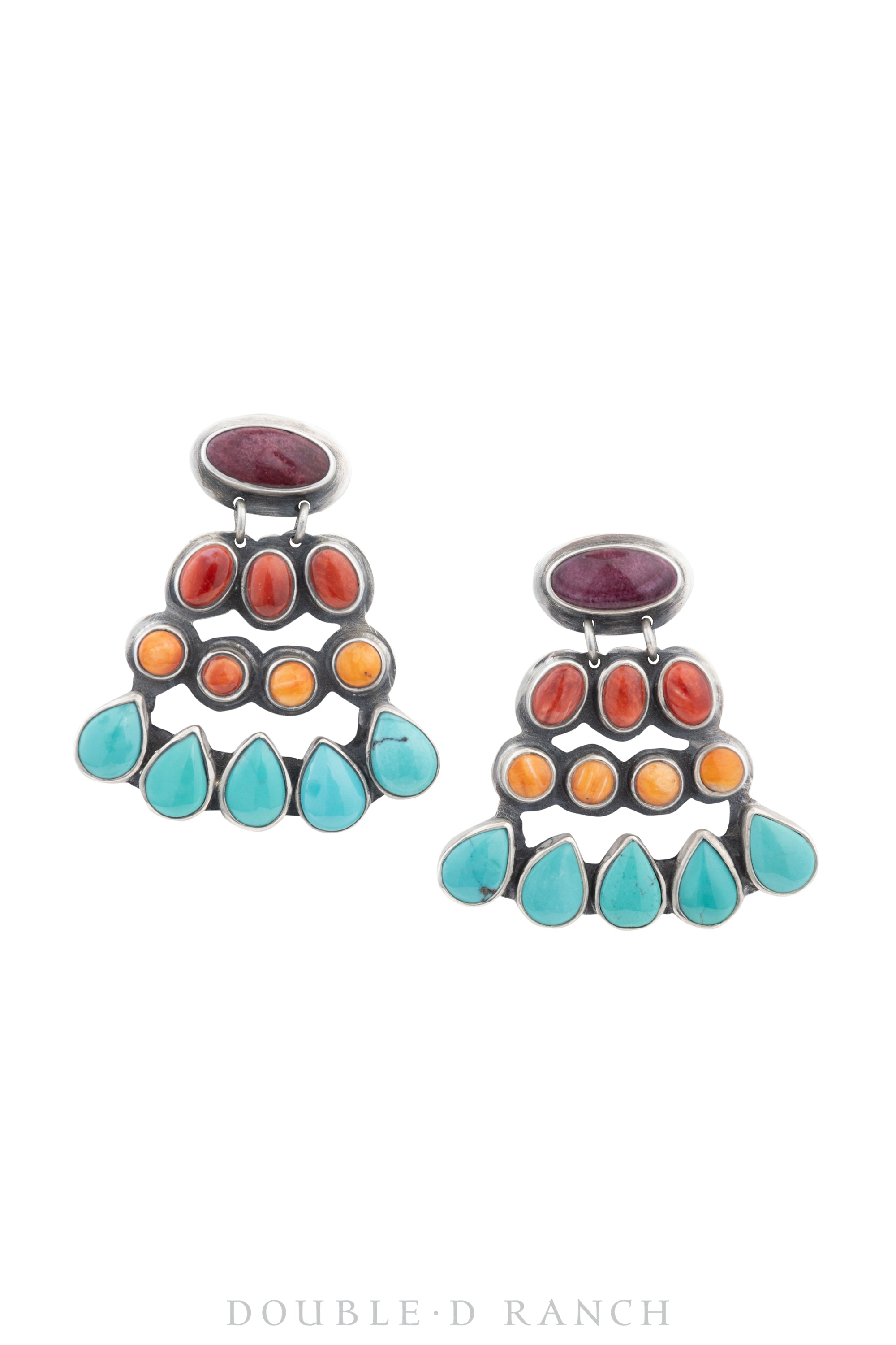 Earrings, Cluster, Turquoise, Orange, Coral & Purple Spiney, Hallmark, Contemporary, 1574