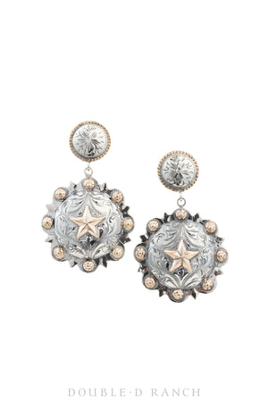 Earrings, Concho, Western Engraved, Star, Contemporary, 1298