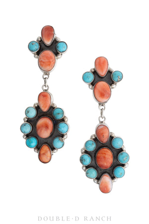 Earrings, Drop, Sterling Silver, Orange Spiny Oyster, Hallmark, Contemporary, 381D-2