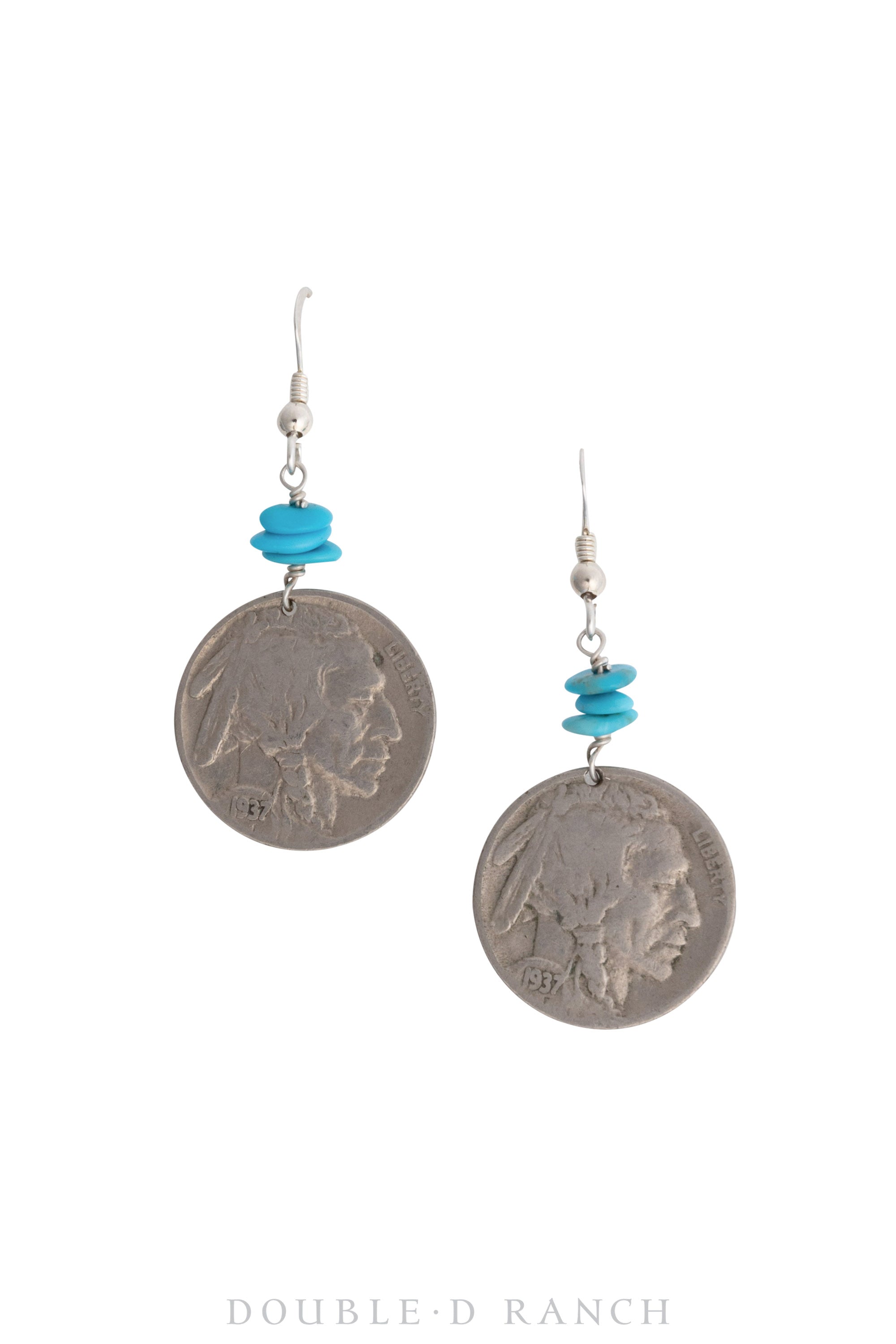 Earrings, Dangle, Turquoise, Coin, Contemporary, 1270