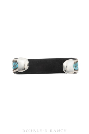 Cuff, Turquoise, Silver, Leather Lined, Artisan, Charlie Favour Hallmark, Contemporary, 3666