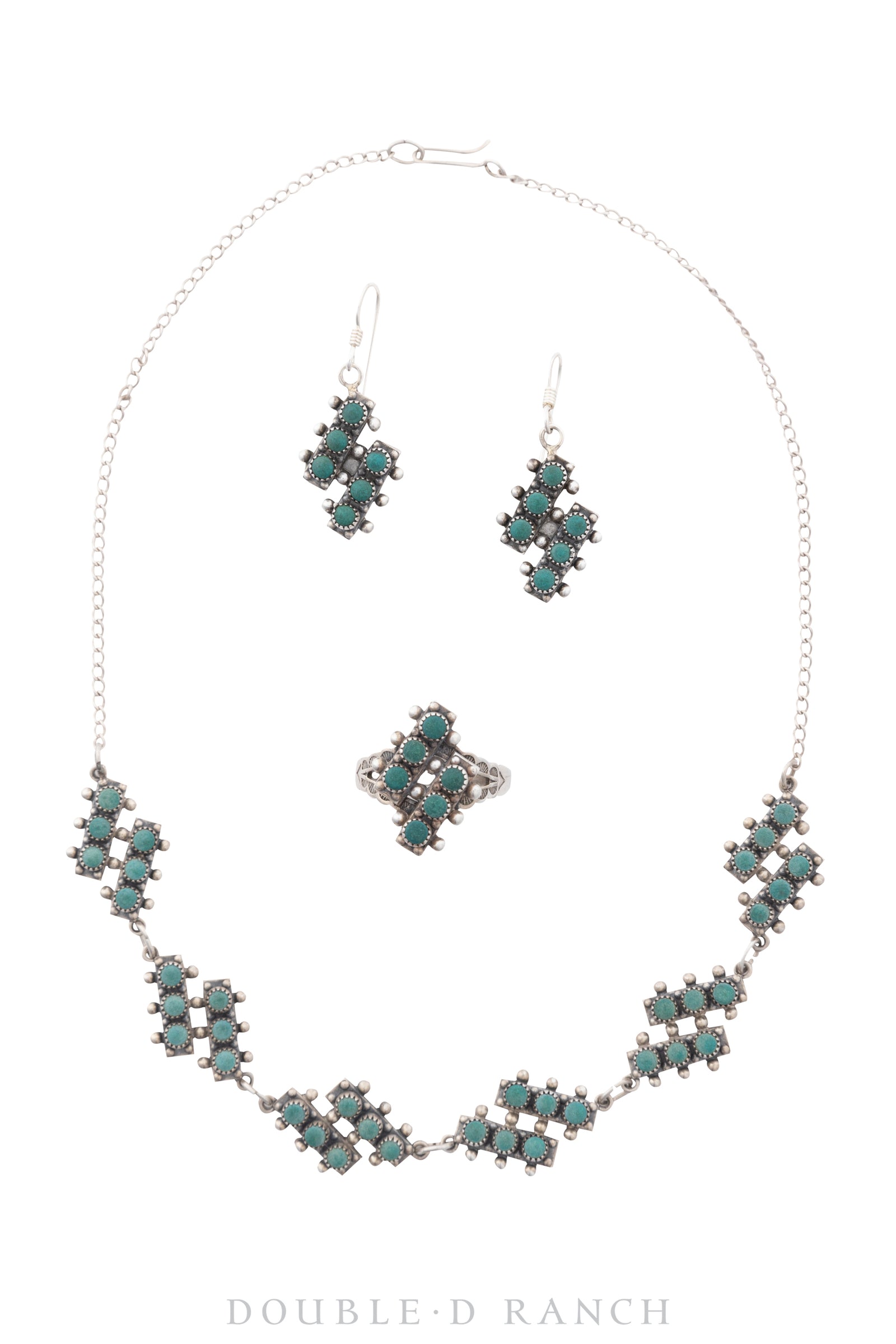 Necklace, Princess, Set With Matching Ring and Earrings, Turquoise, Zuni Snake Eye, Mark, Vintage ‘50s, 3103