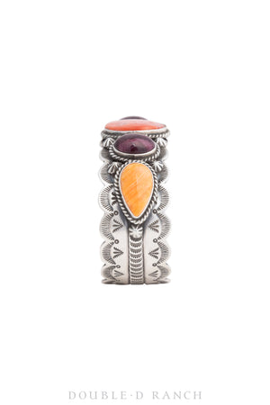 Cuff, Natural Stone, Orange & Purple Spiny Oyster, 5 Stone, Hallmark, Contemporary, 3425
