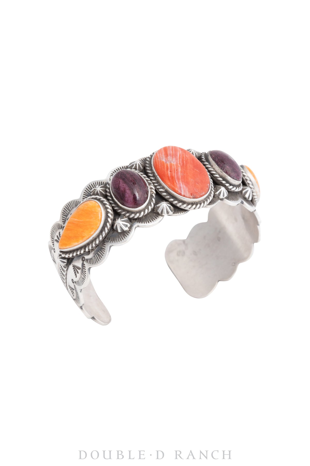 Cuff, Natural Stone, Orange & Purple Spiny Oyster, 5 Stone, Hallmark, Contemporary, 3425