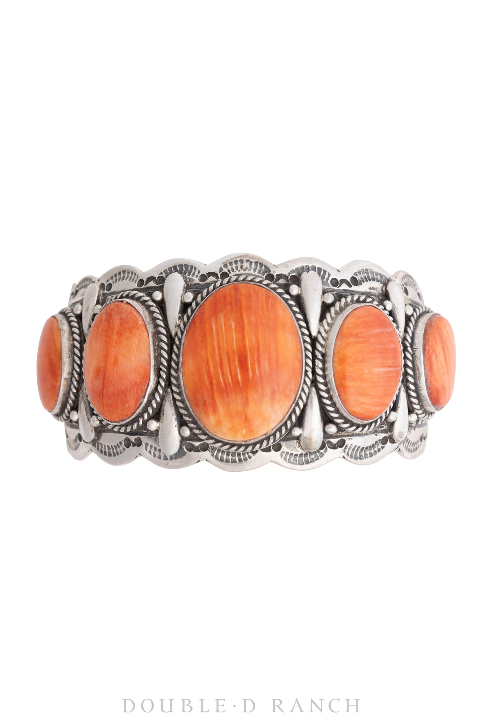 Cuff, Natural Stone, Orange Spiny Oyster, 5 Stones, Hallmark, Contemporary, 3421