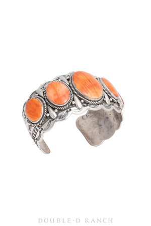 Cuff, Natural Stone, Orange Spiny Oyster, 5 Stones, Hallmark, Contemporary, 3421