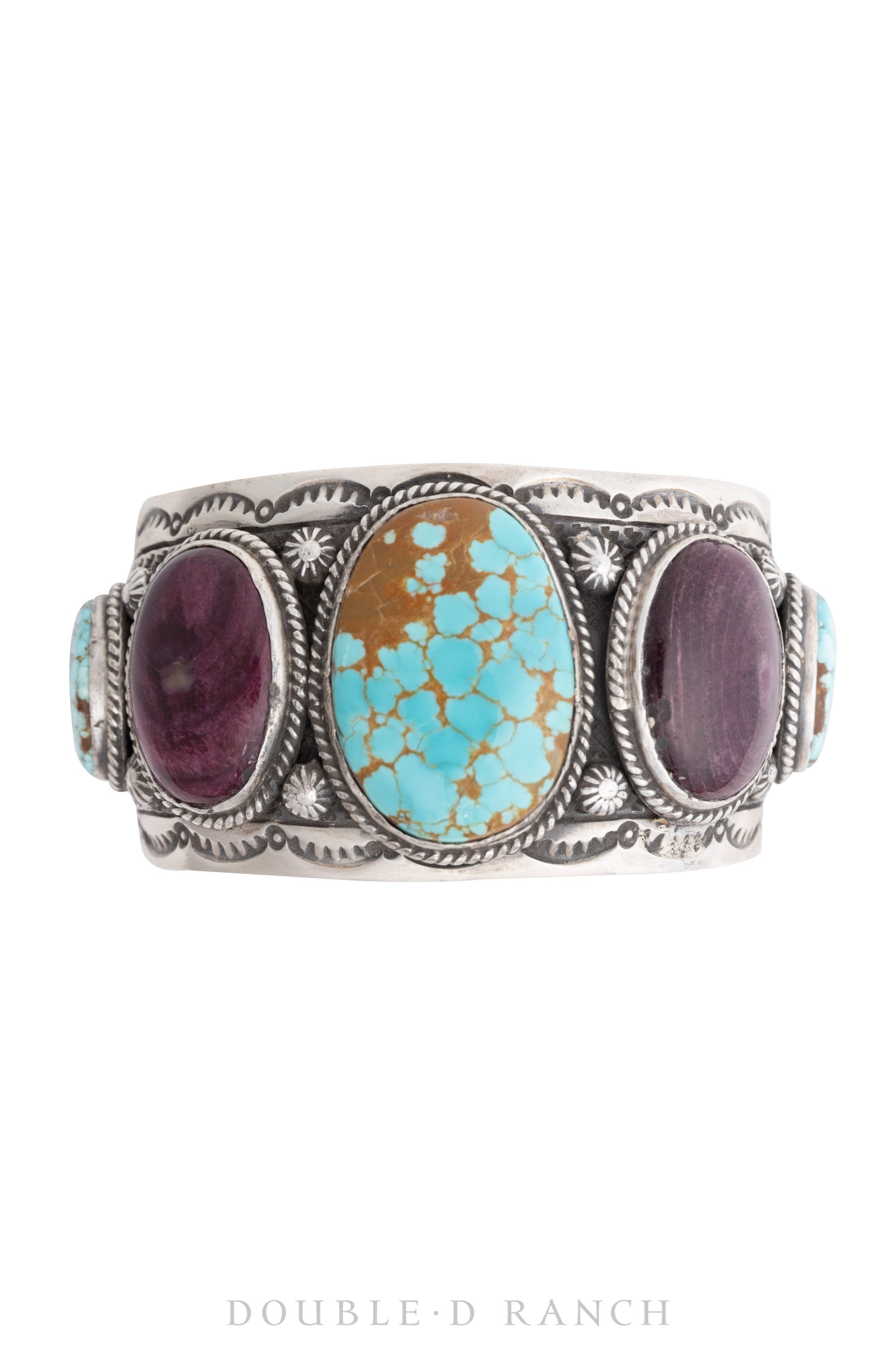 Cuff,Natural Stone, Turquoise & Purple Spiny Oyster, 5 Stones, Hallmark, Contemporary, 3415