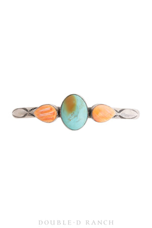 Cuff, Turquoise & Orange Spiny Oyster, 3 Stones, Hallmark, Contemporary, 3437