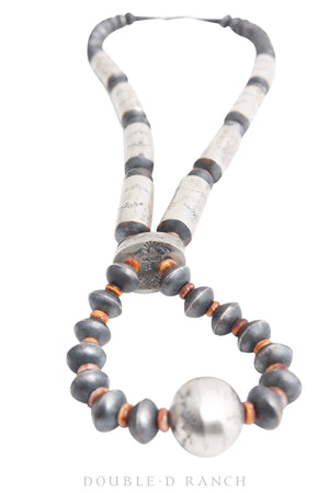 JN1714B. Necklace, Desert Pearls, Orange Spiny Oyster & Sterling Silver, Tube Beads, Includes Matching Earrings, Contemporary, 1714B