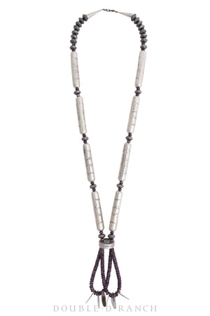 Necklace, Bead, Desert Pearls, Round and Tubular, Sterling Silver, Purple Spiny Oyster, with Earrings, Contemporary, 2947