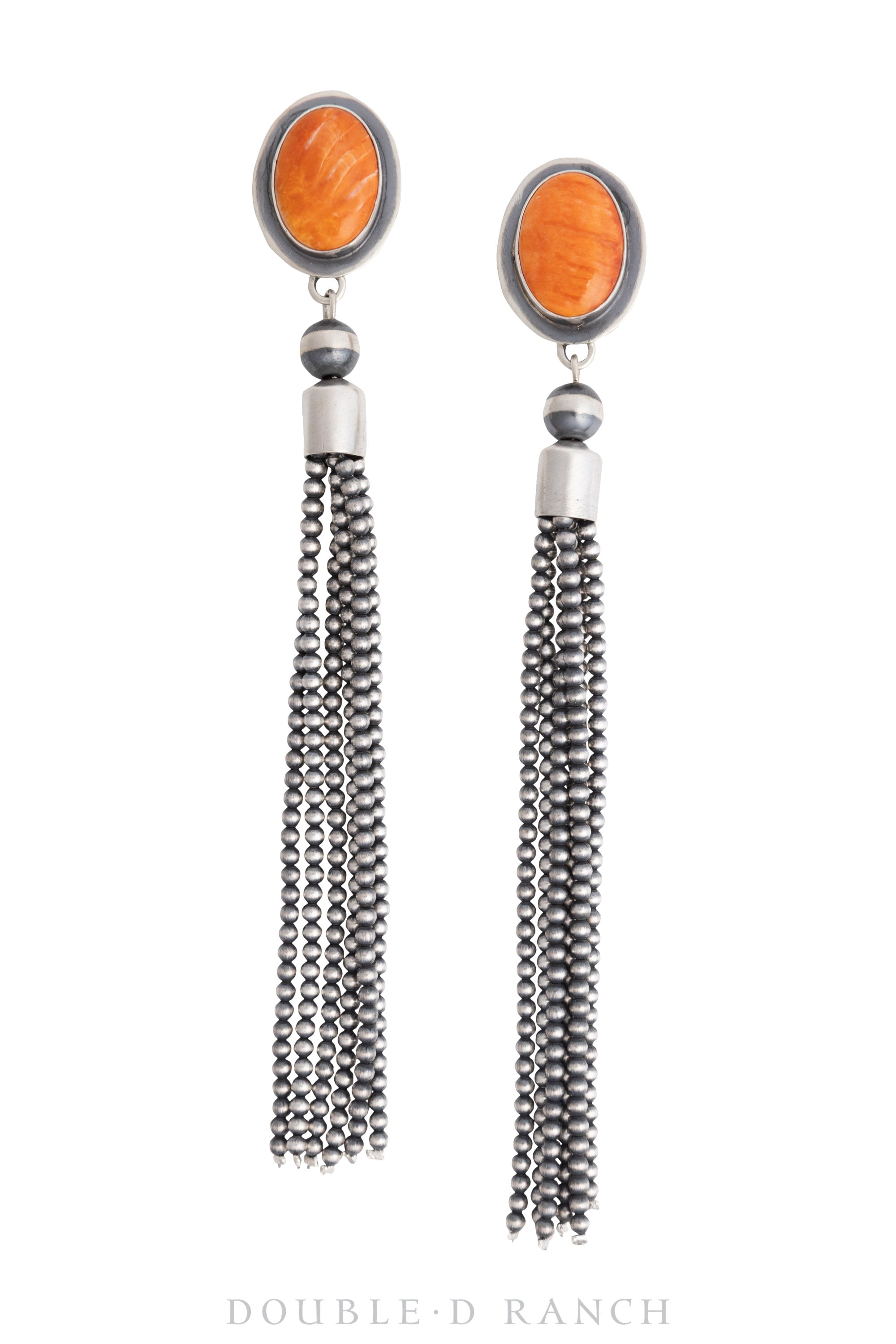 Earrings, Dangle, Sterling Silver, Orange Spiny Oyster, Contemporary, 1237