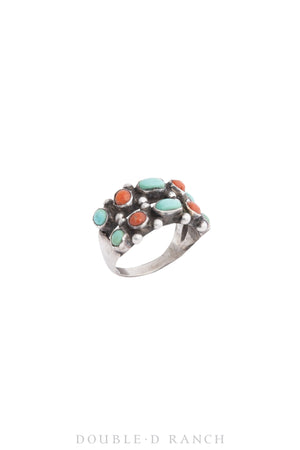 Ring, Cluster, Turquoise & Coral, Vintage, ‘40s, 1257