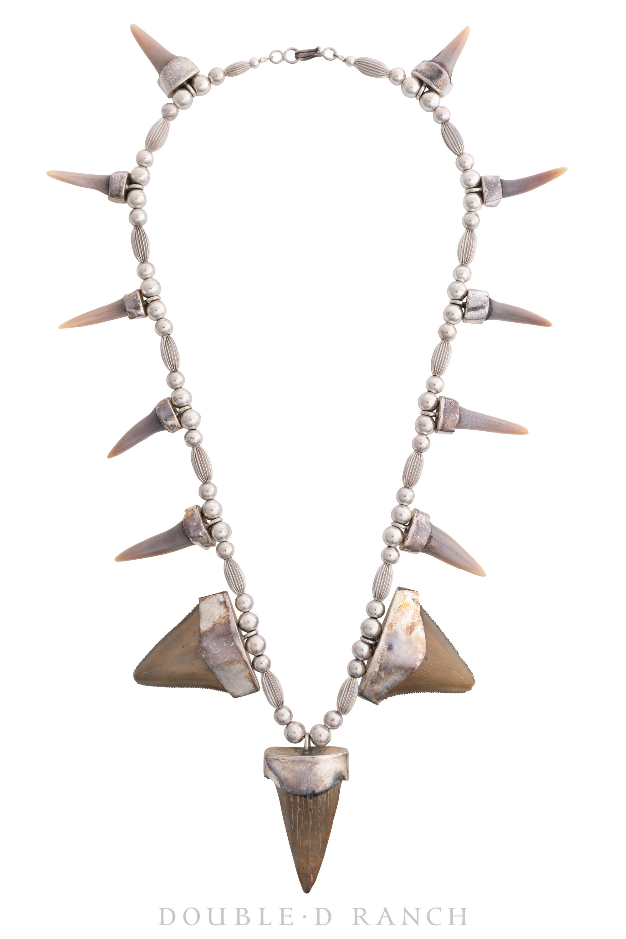 Necklace, Novelty, Fossilized Shark Teeth With Desert Pearls, Vintage, Estate, 1988