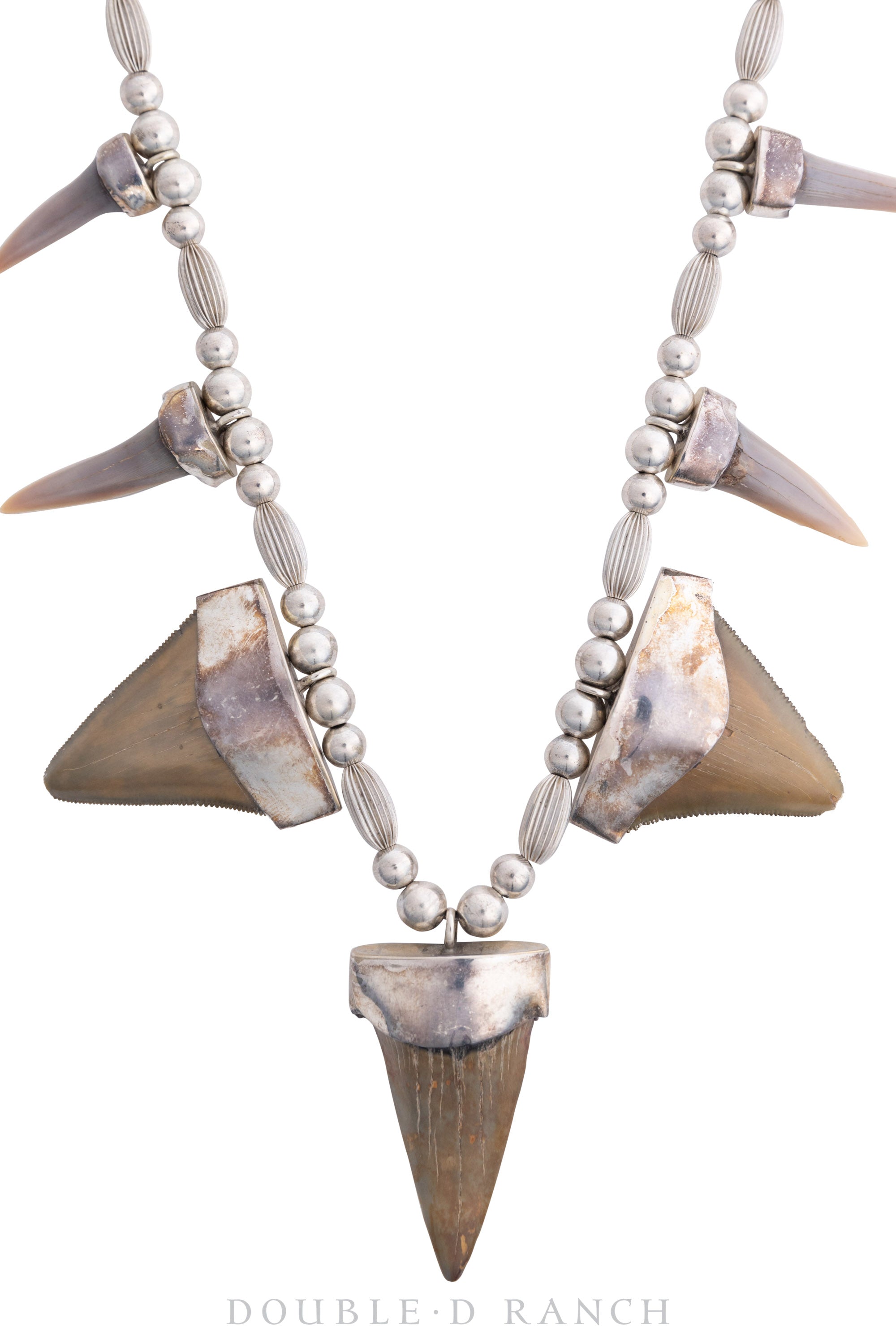 Necklace, Novelty, Fossilized Shark Teeth With Desert Pearls, Vintage, Estate, 1988