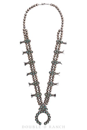 Necklace, Squash Blossom, Turquoise, Snake Eye, Vintage, 2995